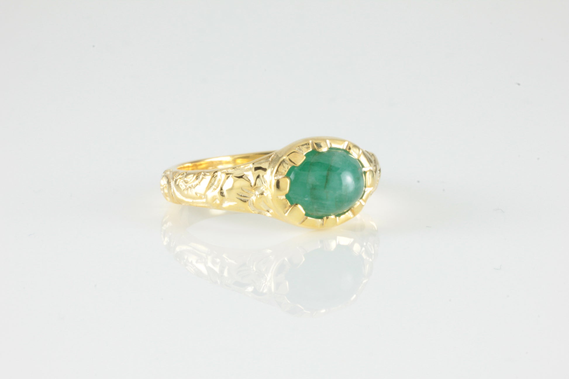 'Nida' Georgian style Oval Emerald Cabochon Ring