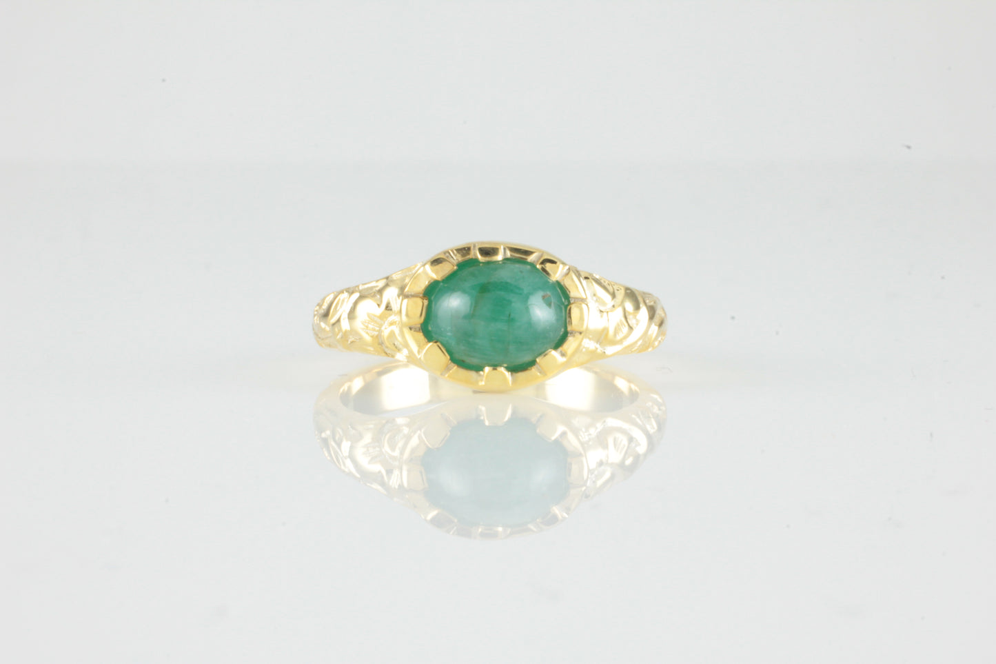 'Nida' Georgian style Oval Emerald Cabochon Ring