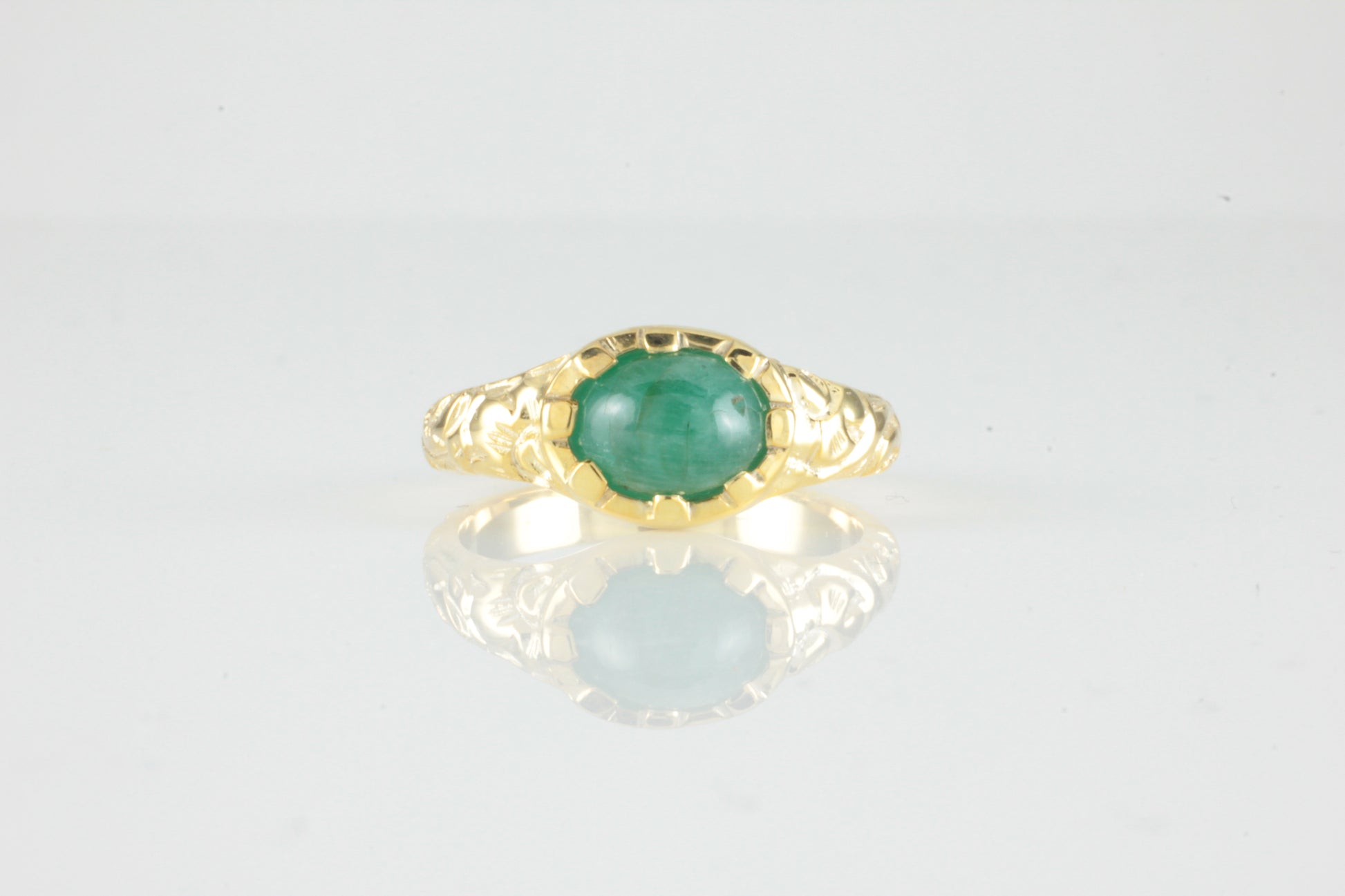 'Nida' Georgian style Oval Emerald Cabochon Ring