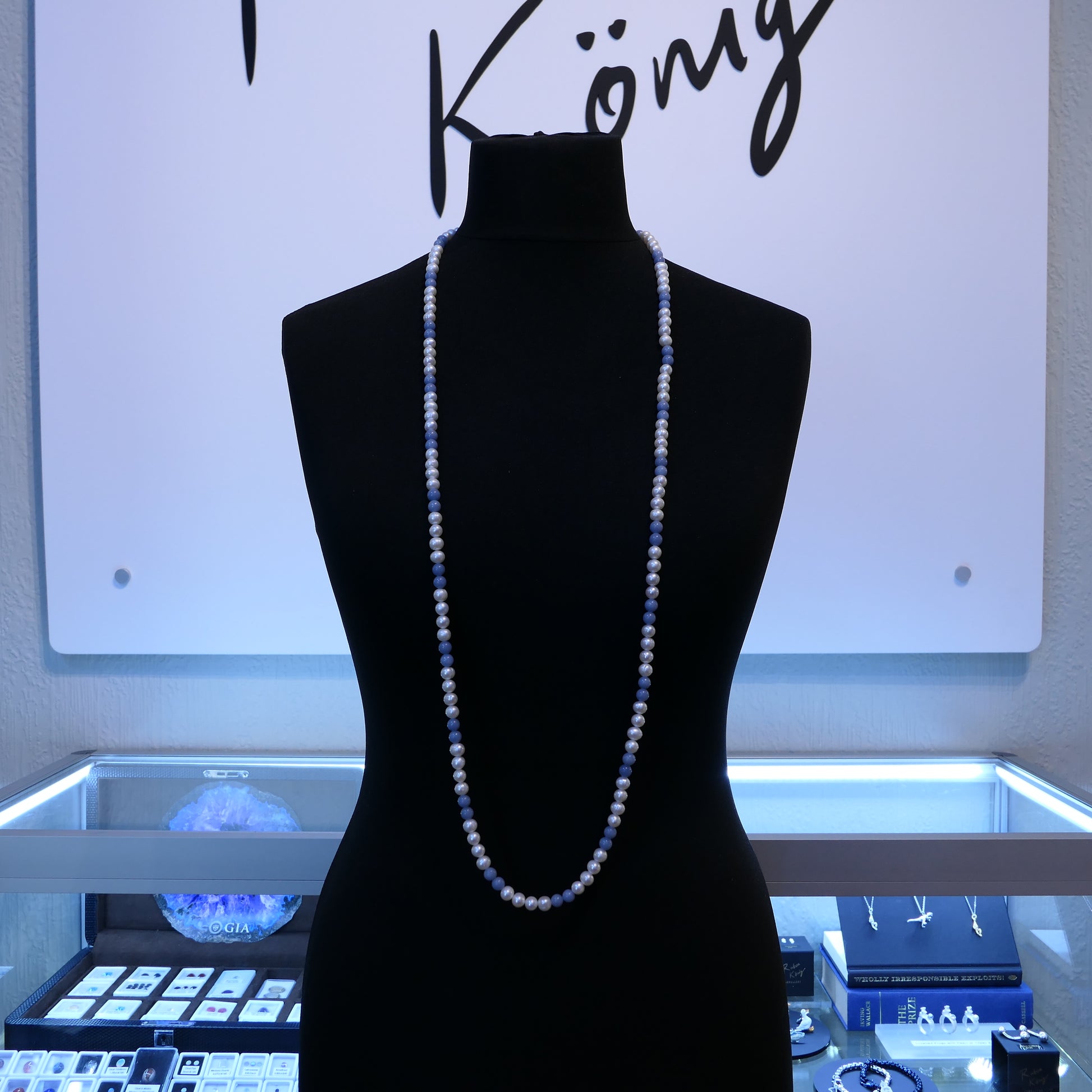 Pearl & Angelite Necklace Endless 47" Opera Length