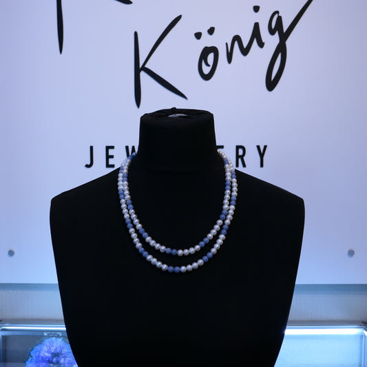Opera Length Freshwater Pearl & Angelite Necklace Endless 47"
