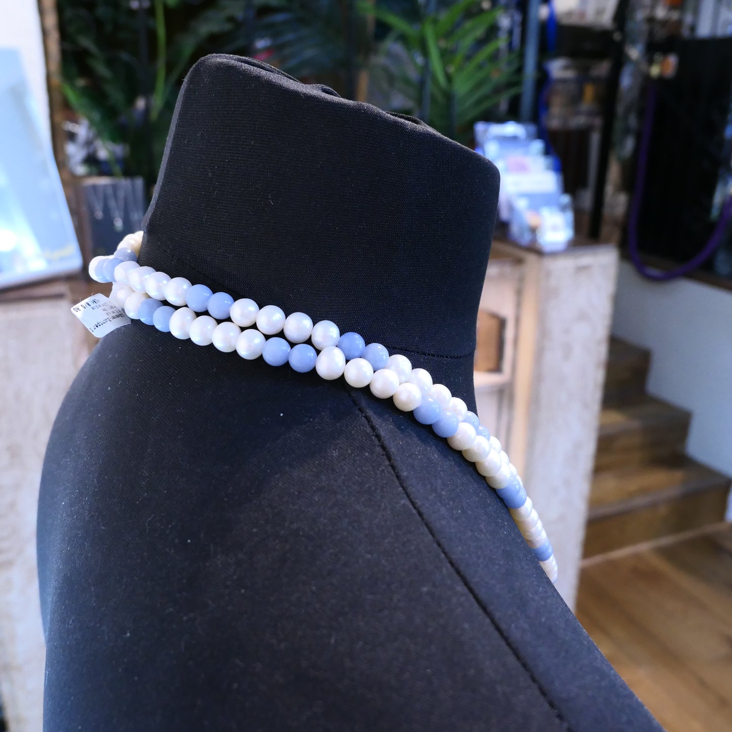 Freshwater Pearl & Angelite Necklace Endless 47"