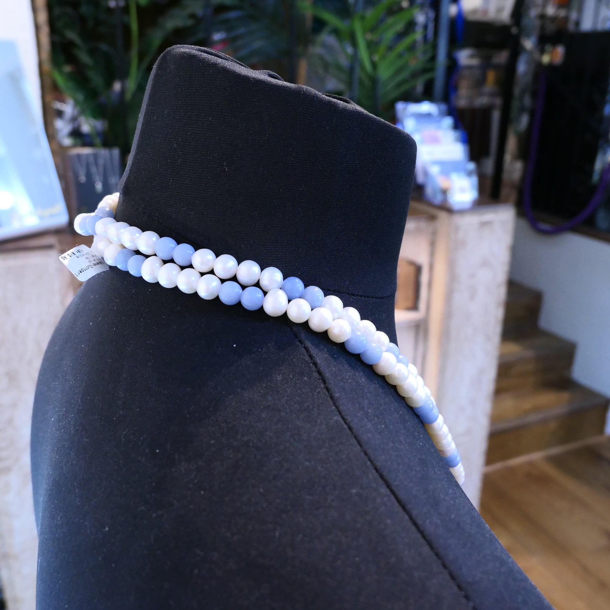 Freshwater Pearl & Angelite Necklace Endless 47"
