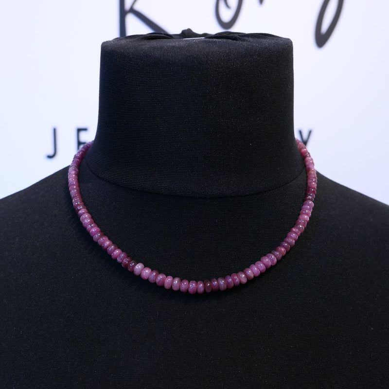 Ruby Rondelle Bead Necklace 18"