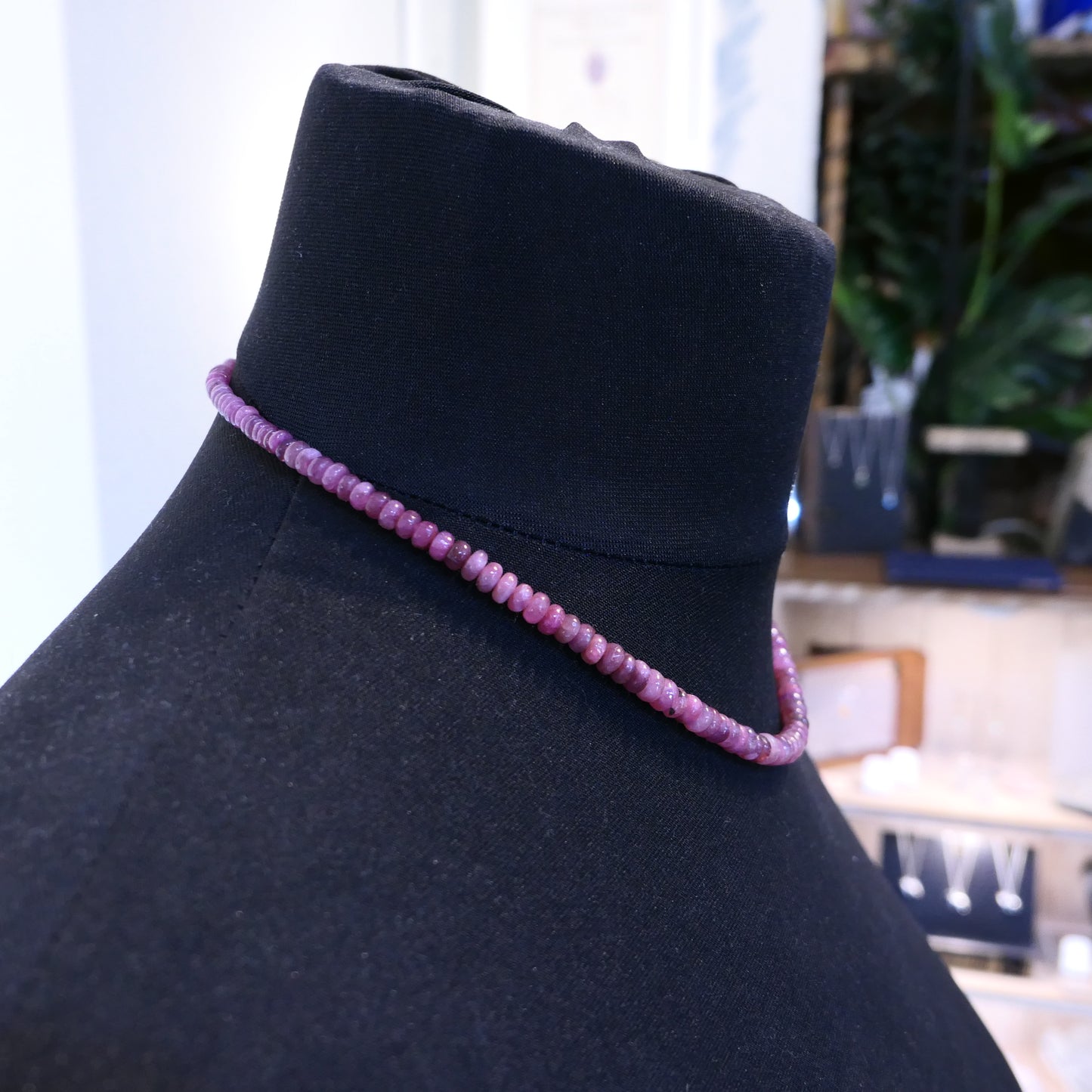 Ruby Rondelle Bead Necklace 18"