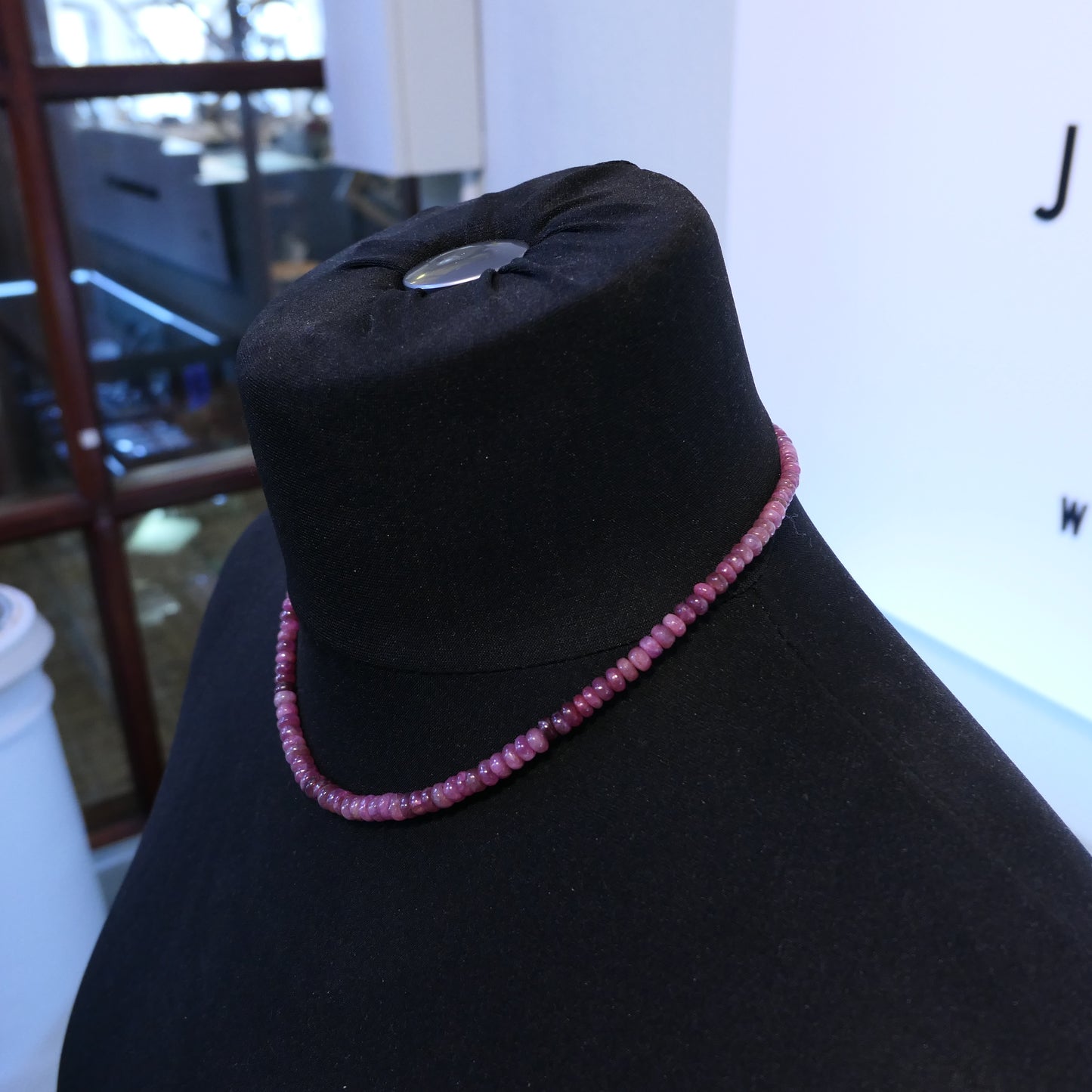 Ruby Rondelle Bead Necklace 18"