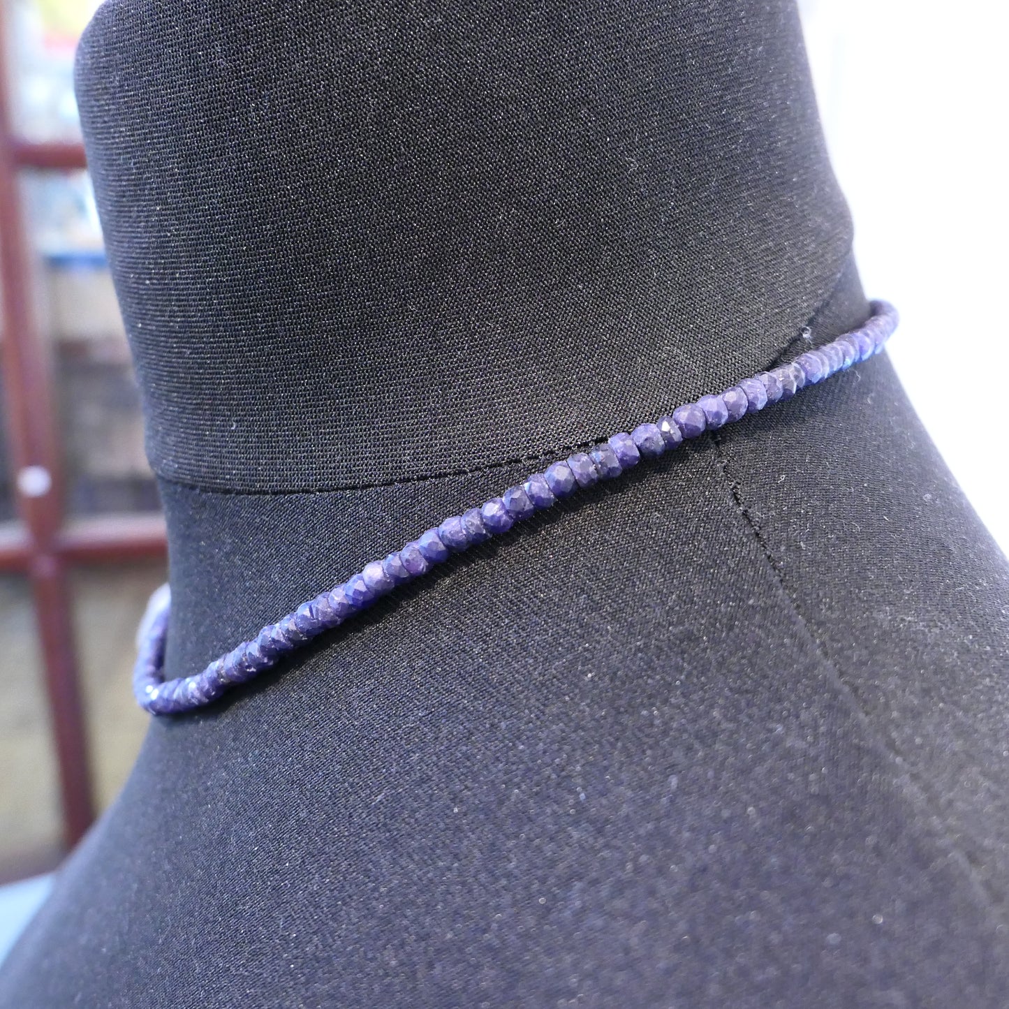 Sapphire Faceted Rondelle Bead Necklace 18"