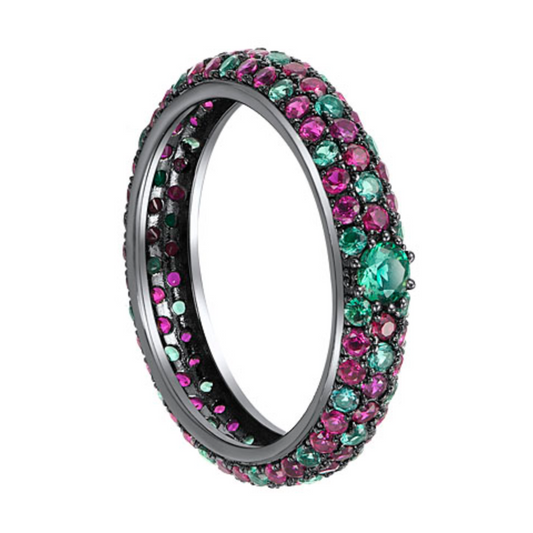 Green Spinel & Ruby Fully Set Pavé CZ Ring