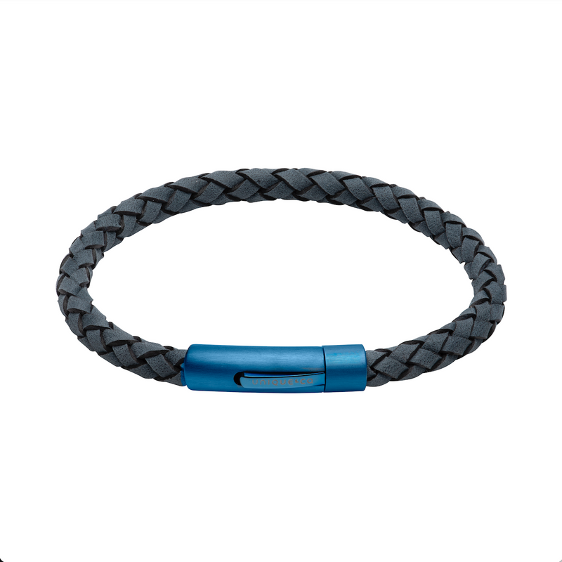 Pale Dusty Blue Leather Bracelet with Brushed Blue Plate Catch