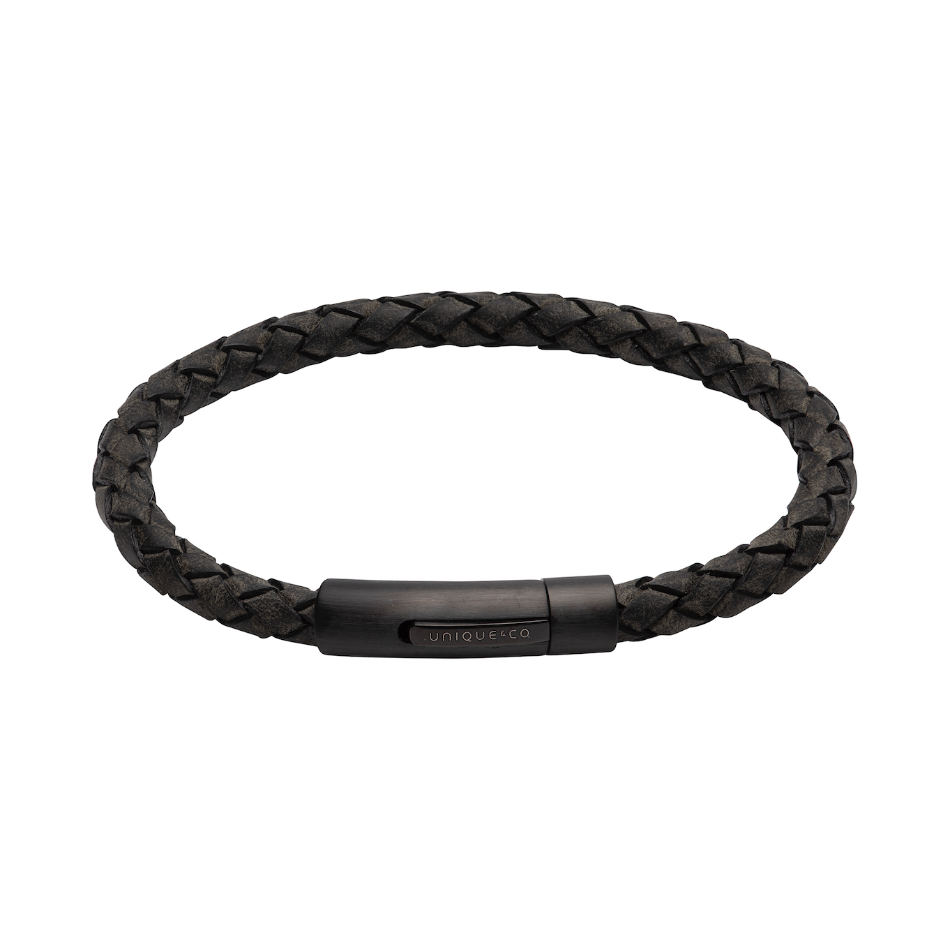 Grey Leather Bracelet with Brushed Black Catch