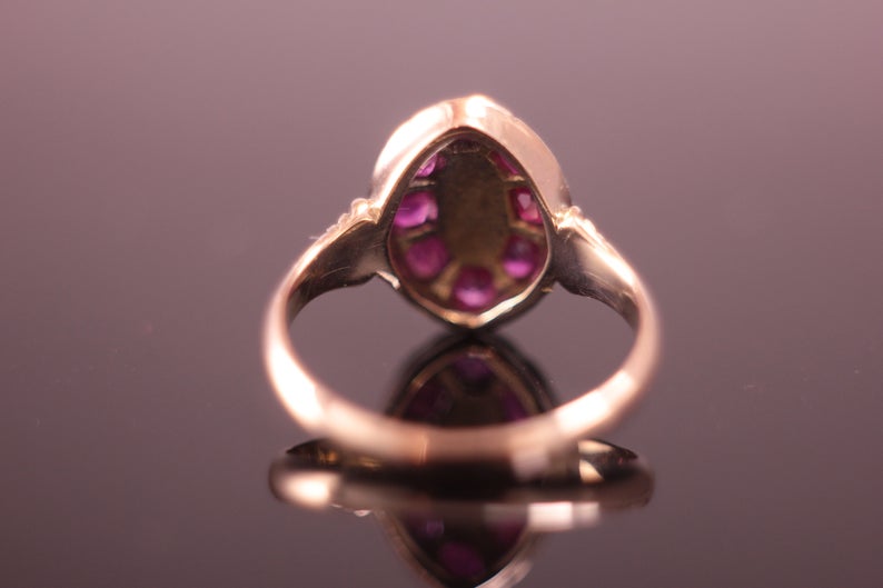 Antique c.1850's Ruby and Diamond Victorian Cluster Ring