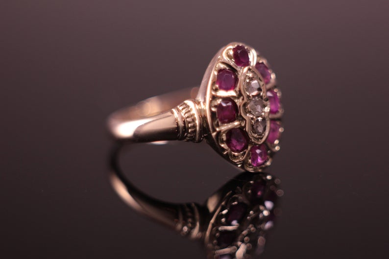 Antique c.1850's Ruby and Diamond Victorian Cluster Ring