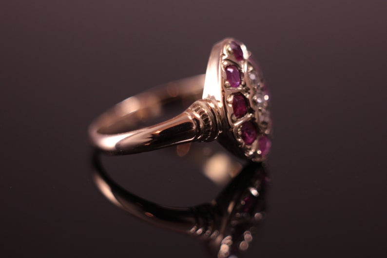 Antique c.1850's Ruby and Diamond Victorian Cluster Ring