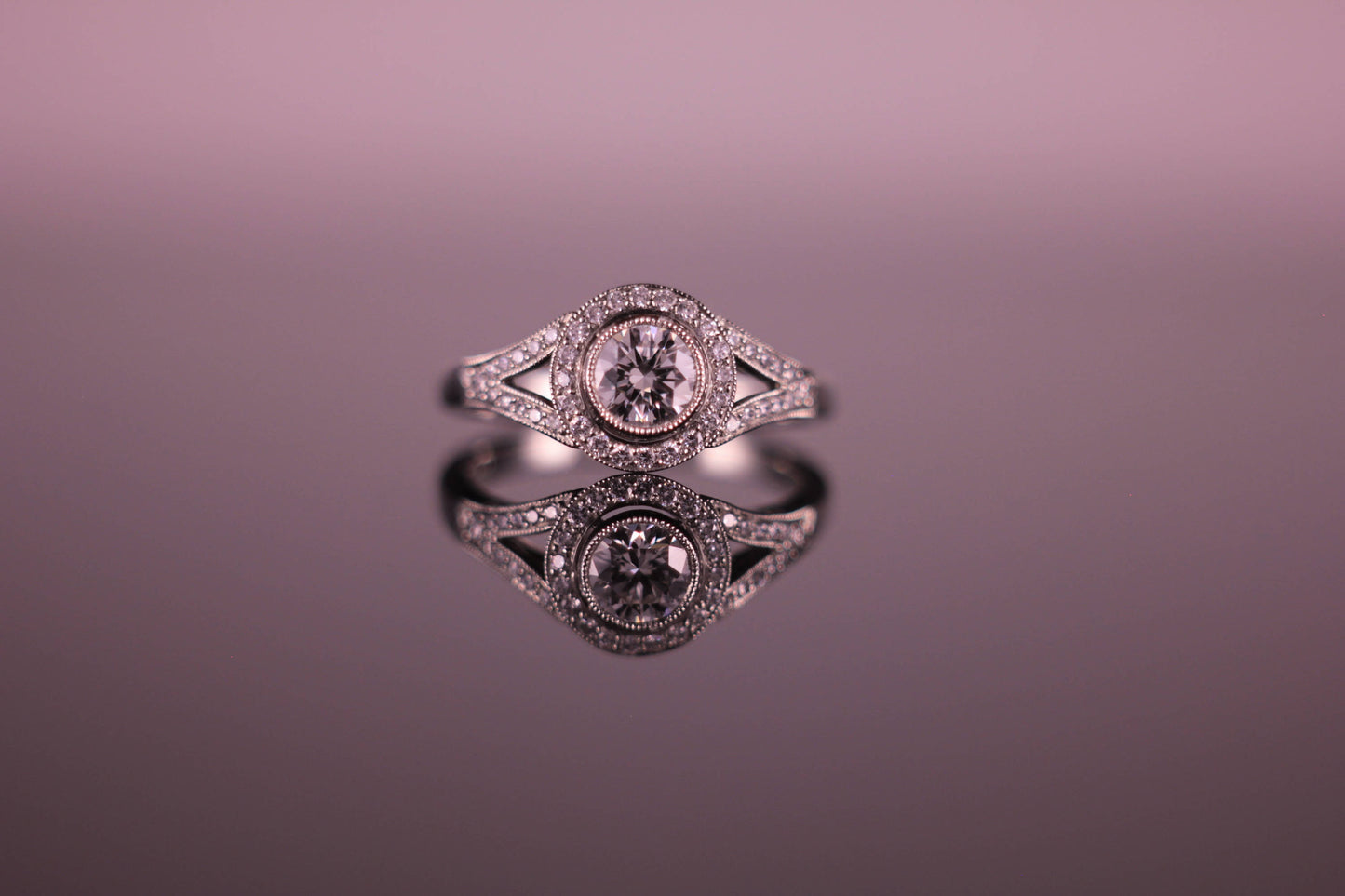 0.50ct Diamond Halo Art Deco style Ring G VS1 GIA Certificated
