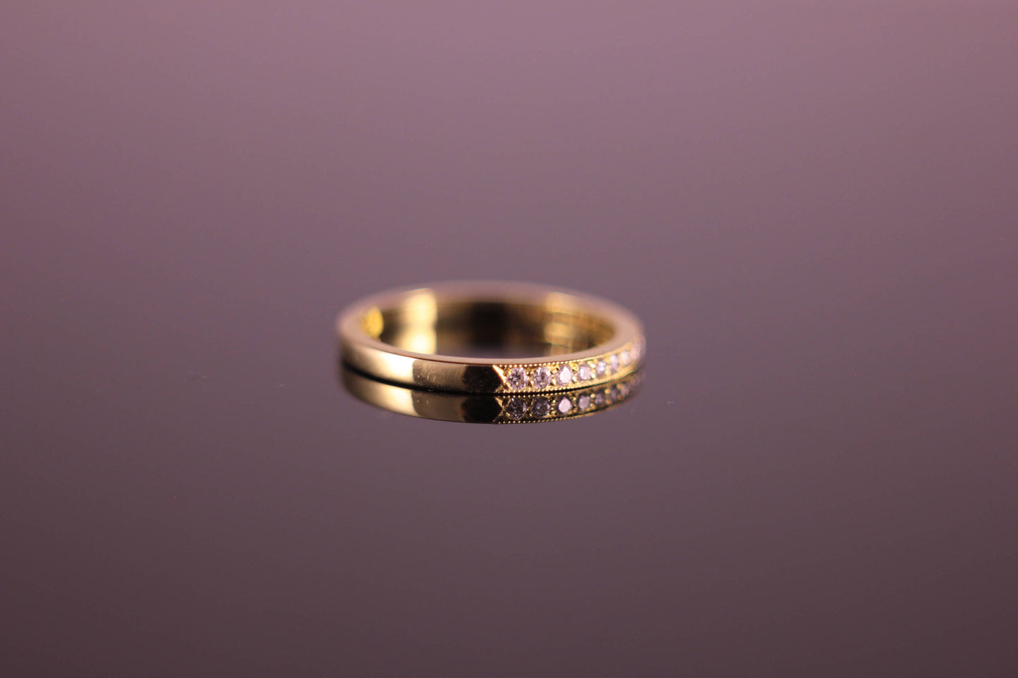 18ct Yellow Gold Pave Millegrain Diamond Half Eternity Ring 1.8mm wide 0.17tcw