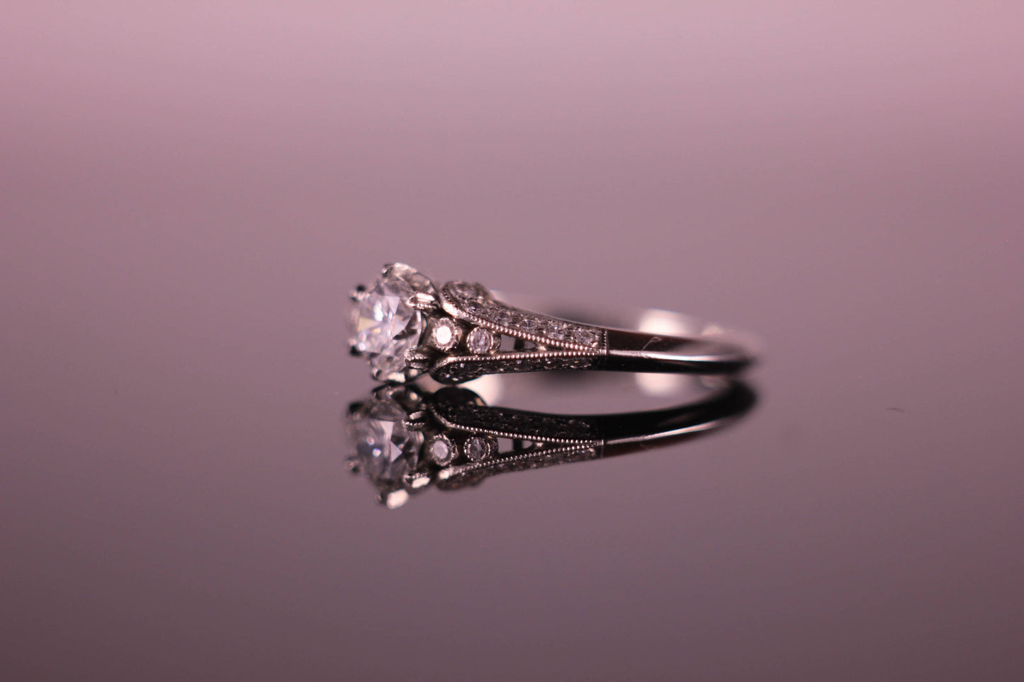 Platinum Engagement Ring Art Deco Design Knife Edge shank