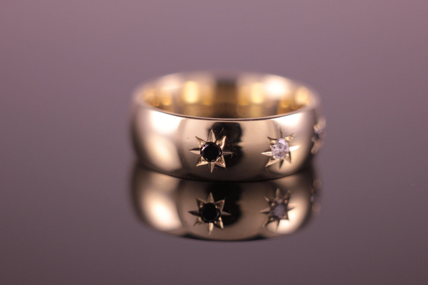 Victorian style Black & White Diamond Star Set Ring 7mm