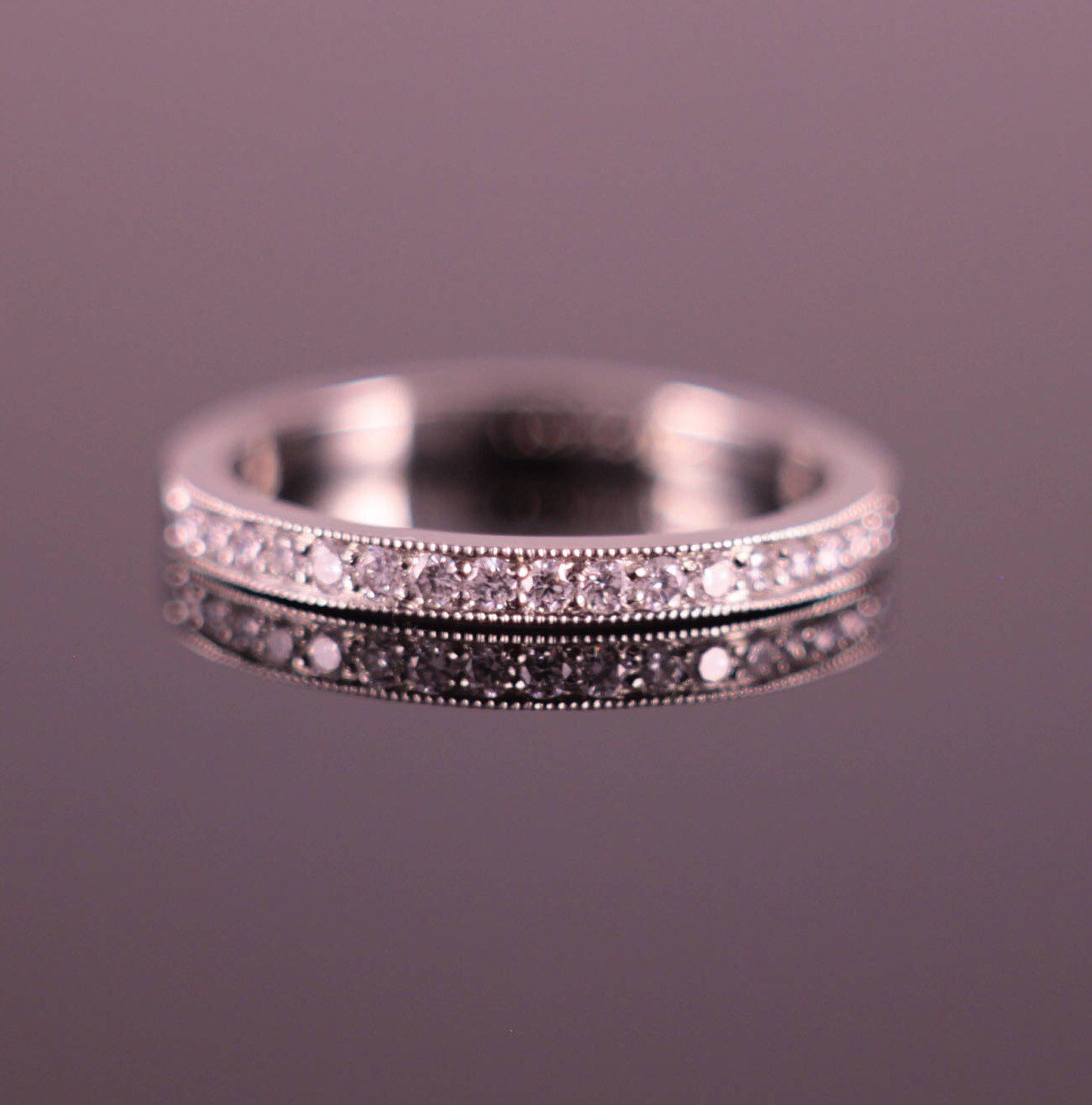 Platinum Half Eternity Ring 1.8mm wide Round Brilliant Diamonds 0.17tcw micro Pave Milgrain