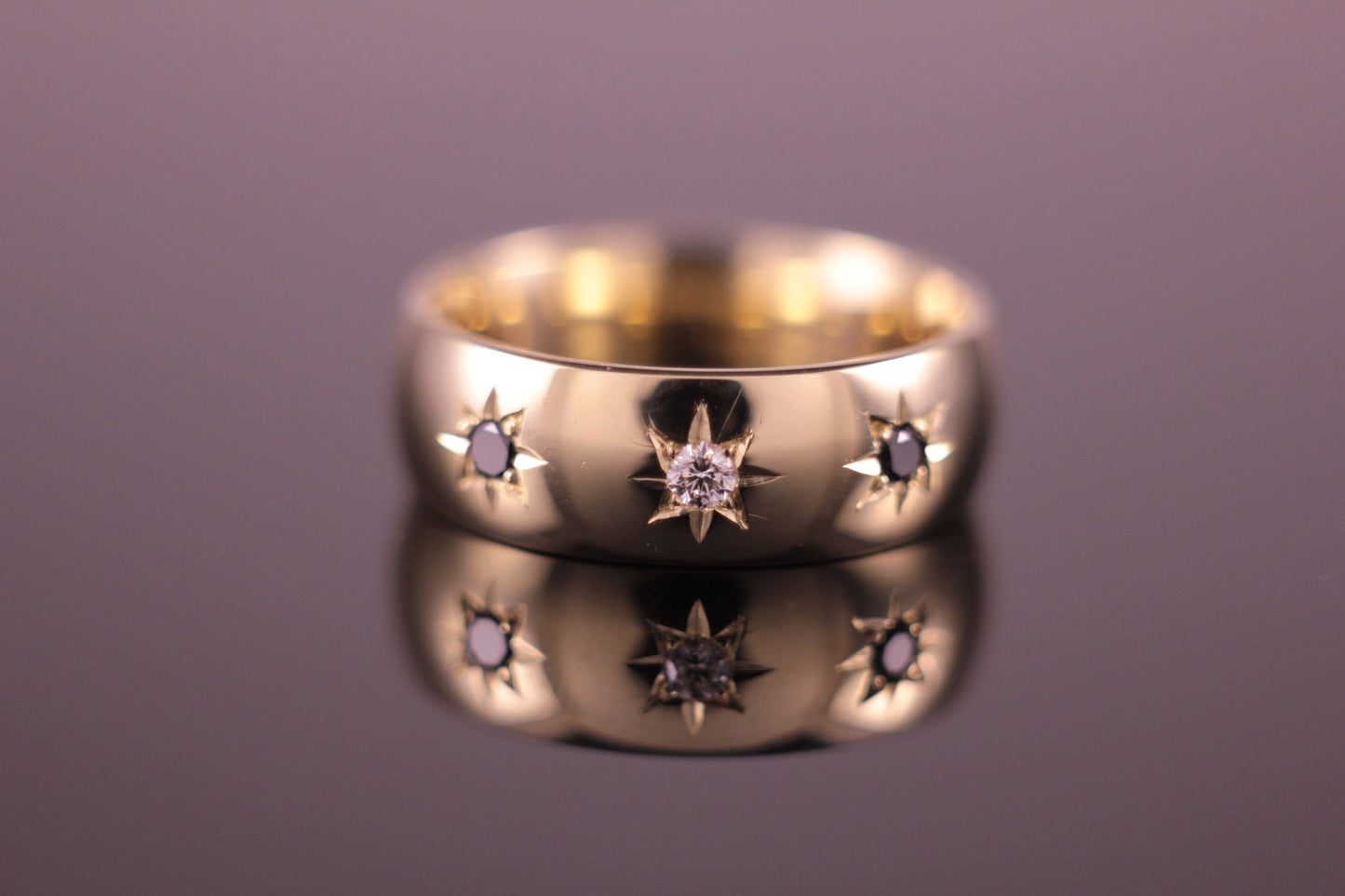 Victorian style Black & White Diamond Star Set Ring 7mm