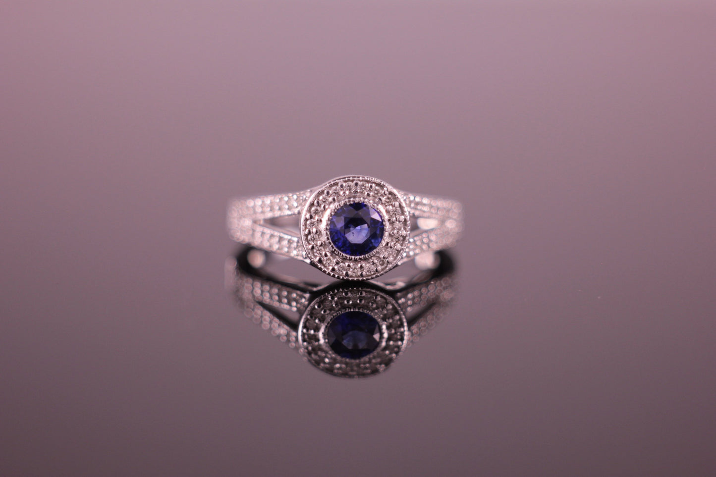 Sapphire & Diamond Halo Engagement Ring 0.42ct Sapphire & 0.28ct Diamond Halo