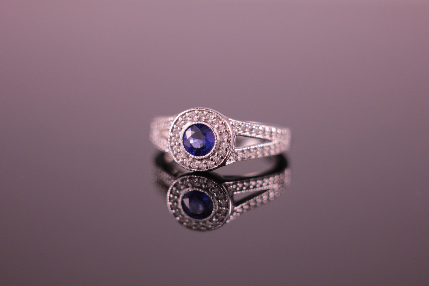 Sapphire & Diamond Halo Engagement Ring 0.42ct Sapphire & 0.28ct Diamond Halo