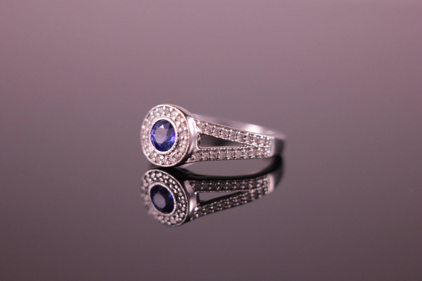Sapphire & Diamond Halo Engagement Ring 0.42ct Sapphire & 0.28ct Diamond Halo