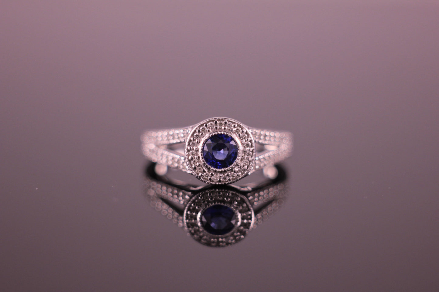 Sapphire & Diamond Halo Engagement Ring 0.42ct Sapphire & 0.28ct Diamond Halo