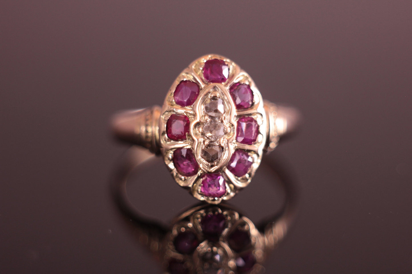 Antique c.1850's Ruby and Diamond Victorian Cluster Ring