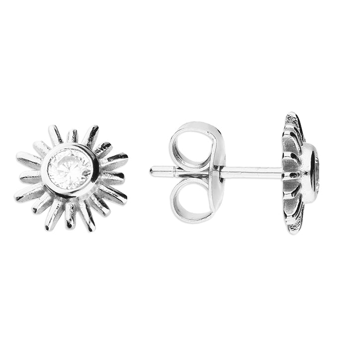 Small Sun Stud Earrings Silver