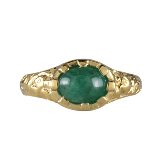 'Nida' Georgian style Oval Emerald Cabochon Ring