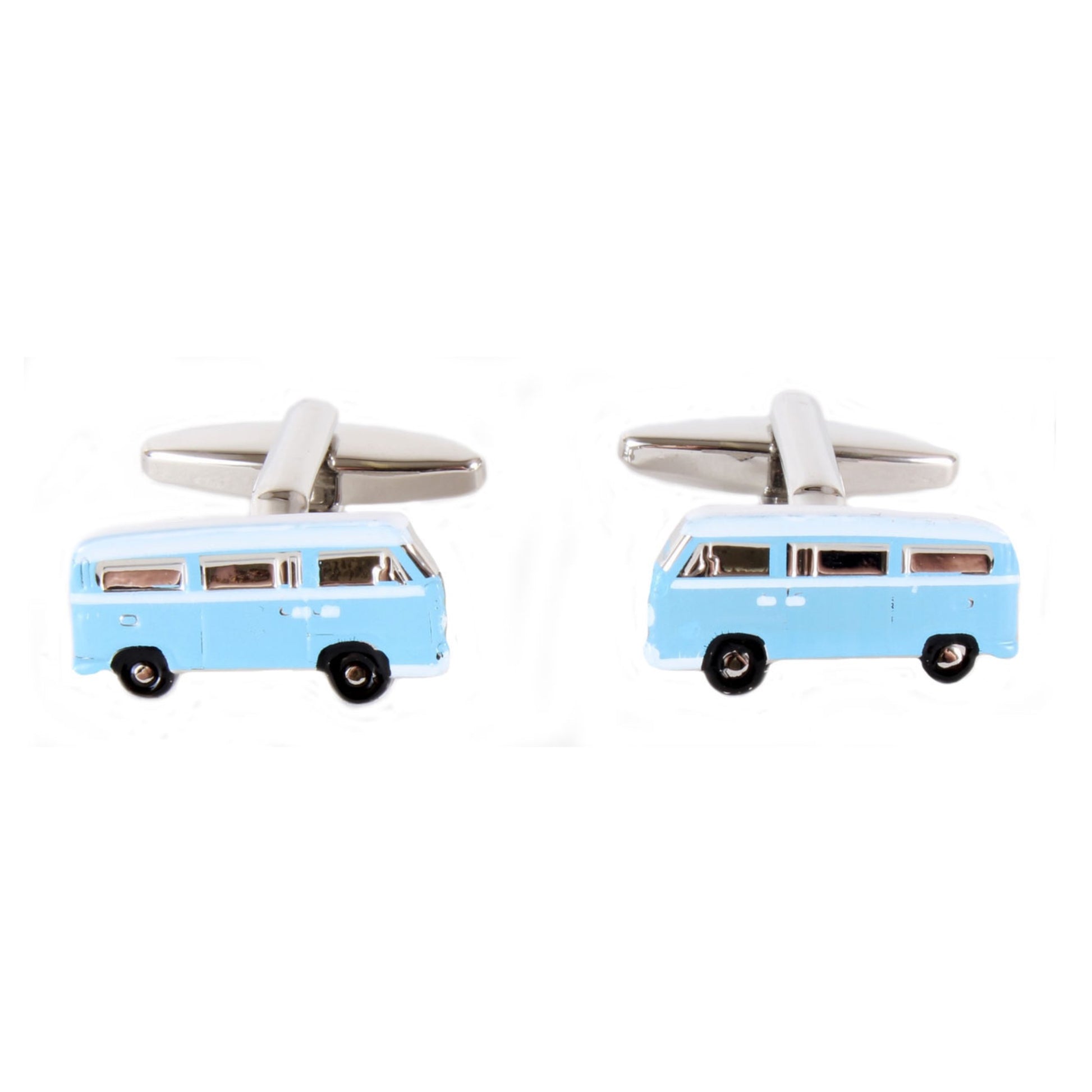Light Blue and White Enamel Vintage VW Campervan Style Cufflinks