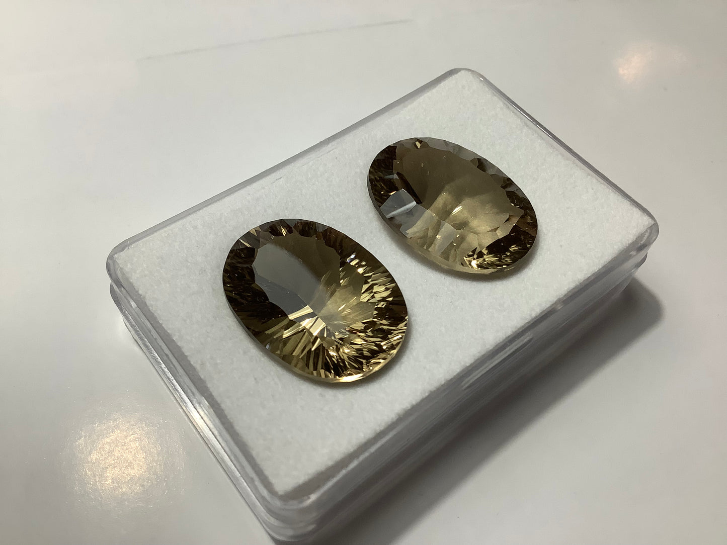 Pair of Oval Smokey Quartz Laser Cut Loose Stones 22x16mm