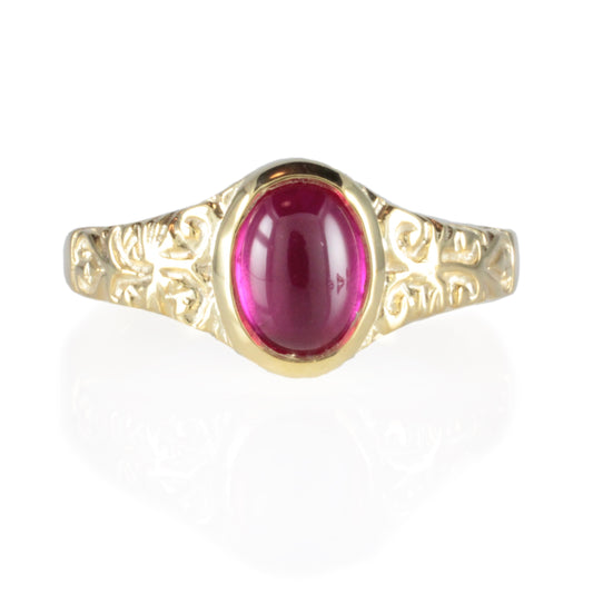 'Sostra' Victorian style Oval Ruby Cabochon Ring