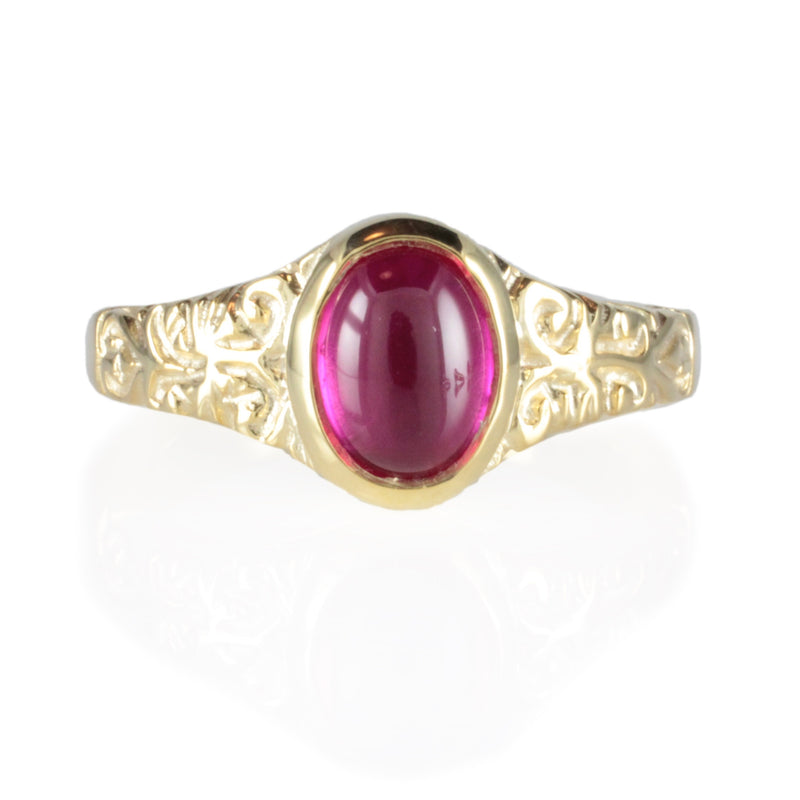 'Sostra' Victorian style Oval Ruby Cabochon Ring