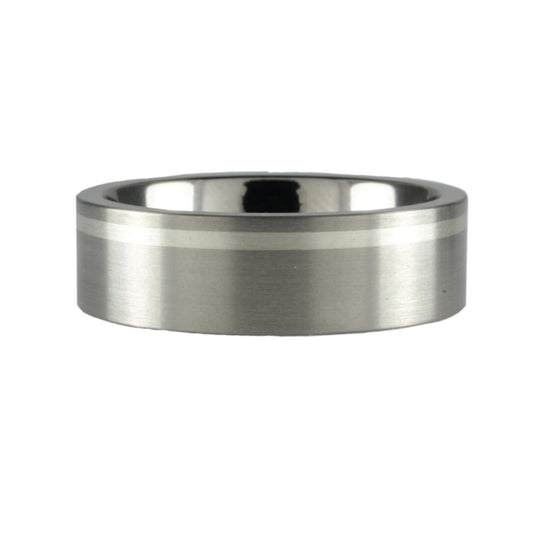 6mm Titanium Band with Offset Silver Inlay Satin Finish
