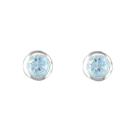 Topaz Sky Blue Rub-over Stud Earrings Silver