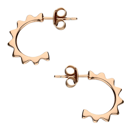 Starburst Small Hoop Stud Earrings Rose Gold Plated