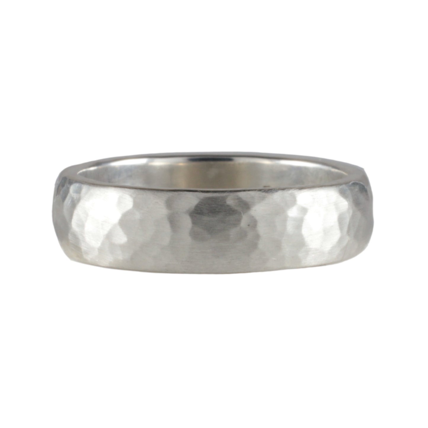 9ct or 18ct White Gold Hammered 5mm 'D' Profile Wedding Band