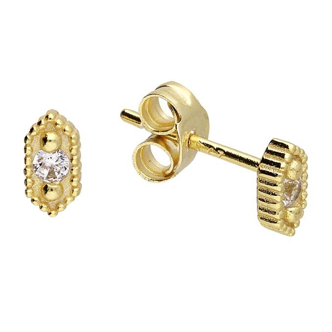 Small Beaded Art Deco style Elongated Hexagon Stud Earrings Yellow