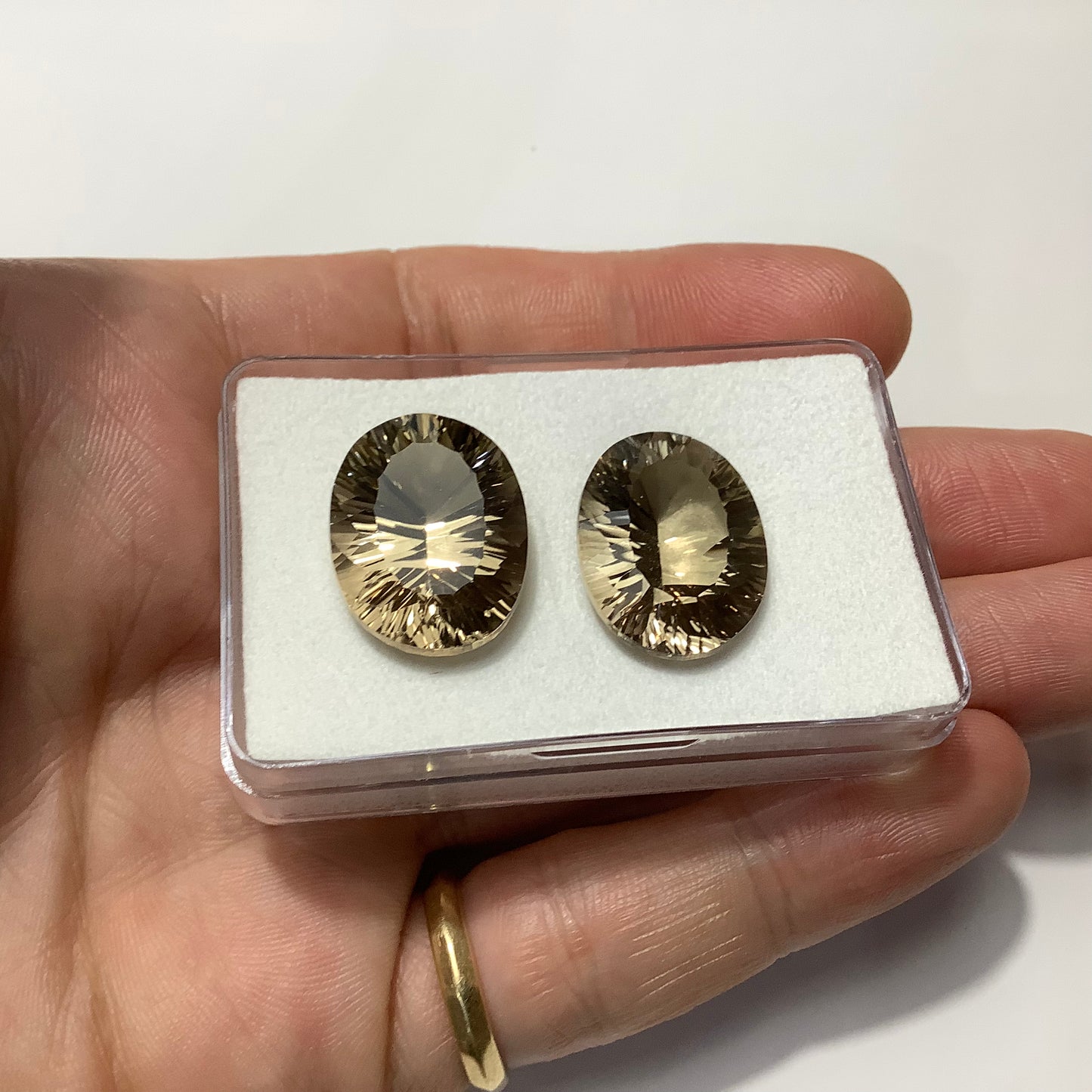Pair of Oval Smokey Quartz Laser Cut Loose Stones 20x15mm