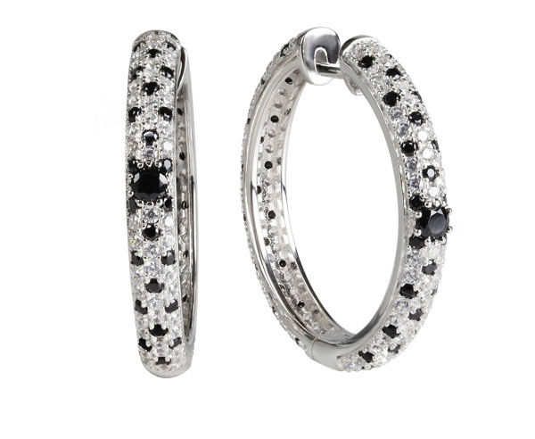 Black and White Hoop Earrings in Silver