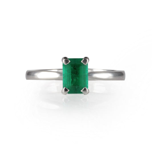 Emerald Cut Emerald Palladium Engagement Ring