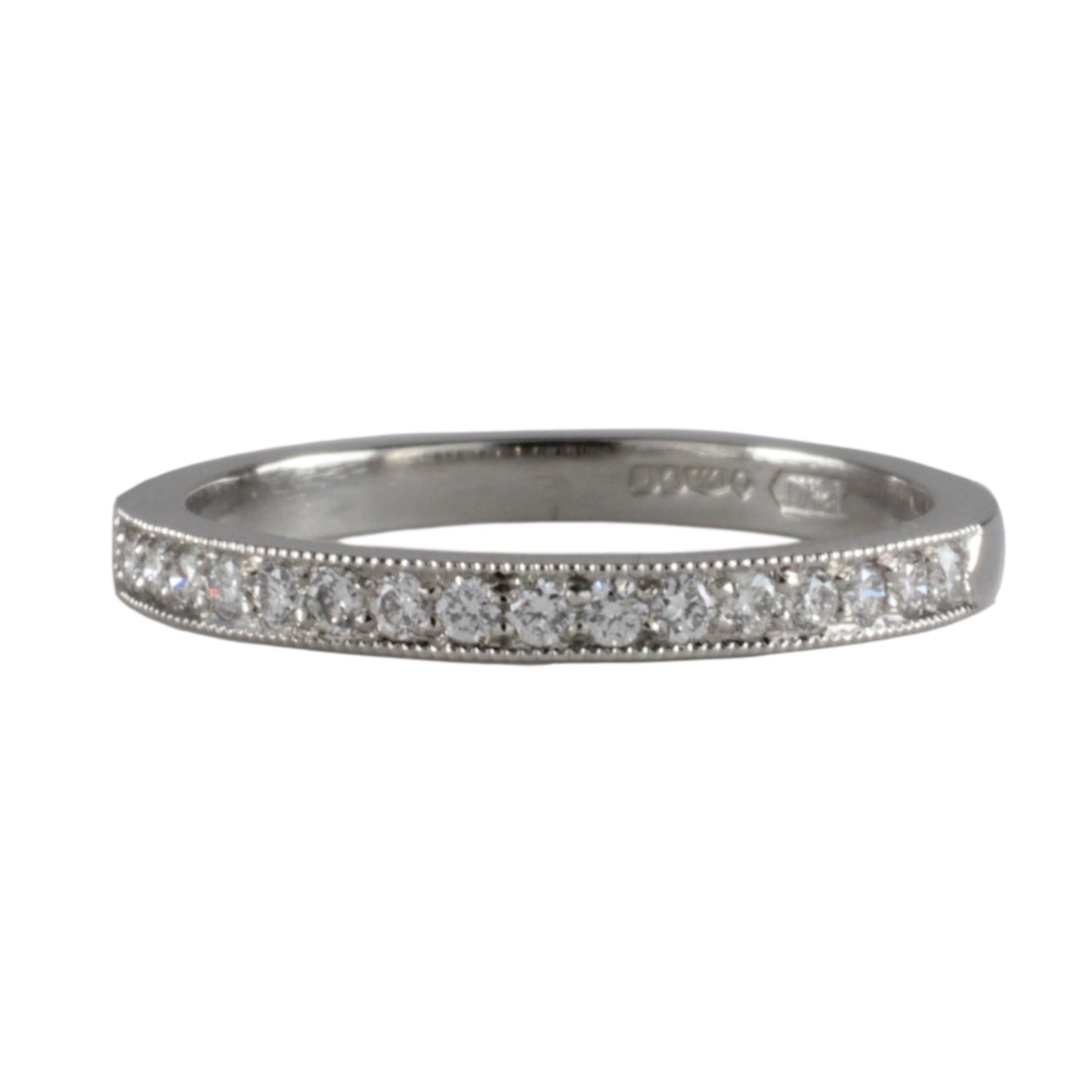 Platinum Half Eternity Ring 1.8mm wide Round Brilliant Diamonds 0.17tcw micro Pave Milgrain