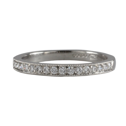 Platinum Half Eternity Ring 1.8mm wide Round Brilliant Diamonds 0.17tcw micro Pave Milgrain
