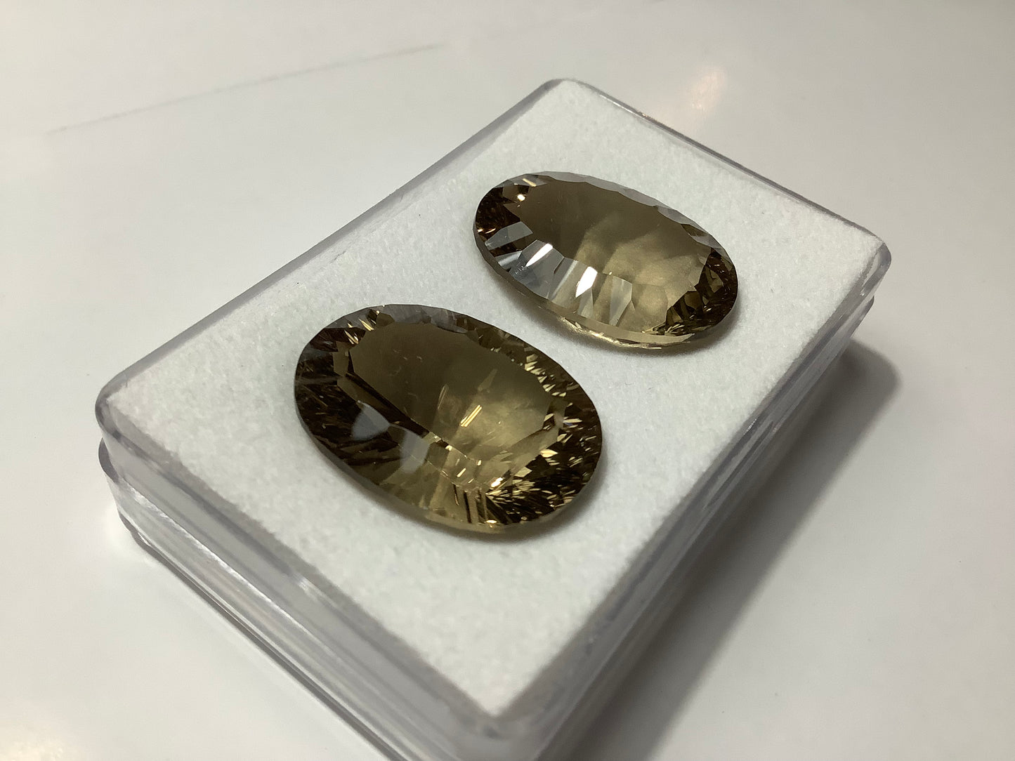 Pair of Oval Smokey Quartz Laser Cut Loose Stones 22x16mm