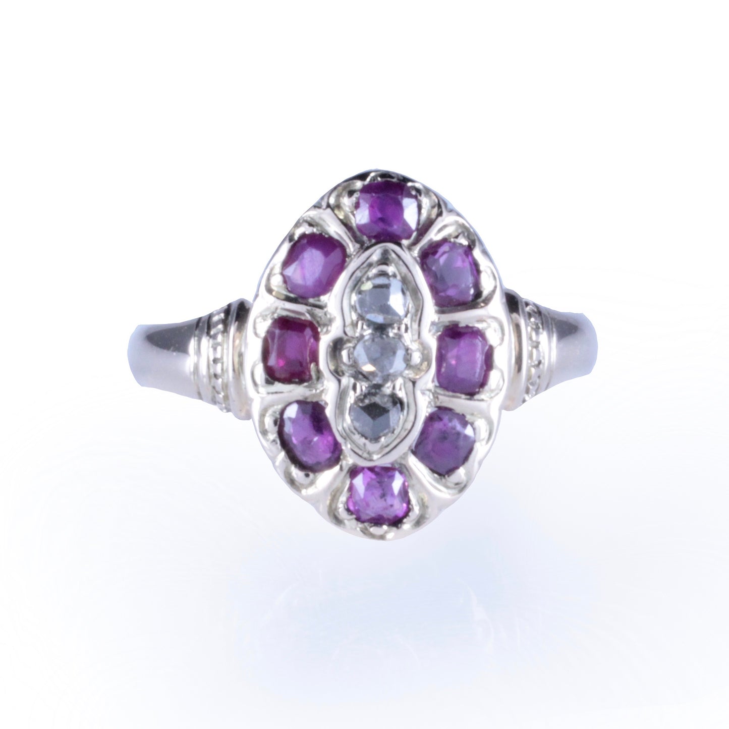 Antique c.1850's Ruby and Diamond Victorian Cluster Ring