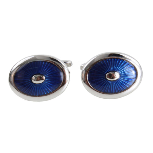 Starburst Enamel Blue Art Deco style Oval Cufflinks