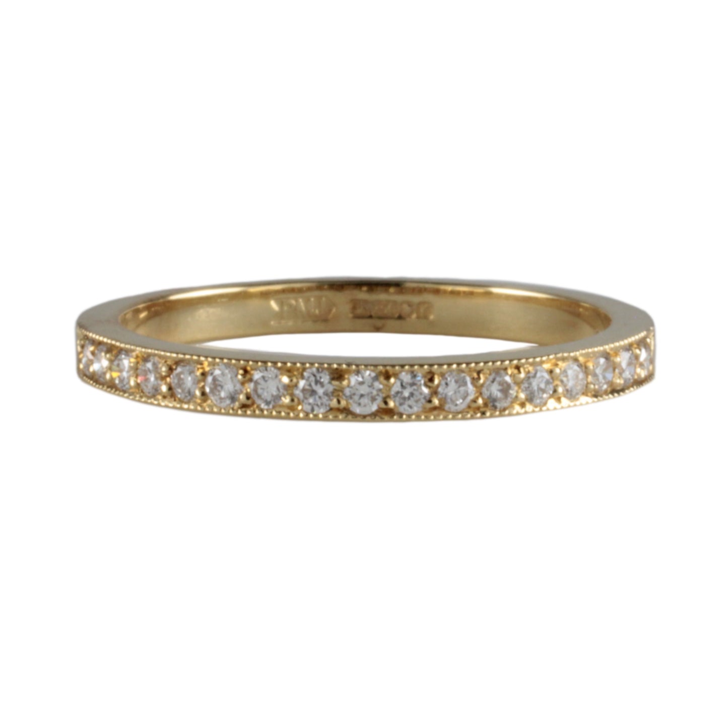 18ct Yellow Gold Pave Milgrain Diamond Half Eternity Ring 1.8mm wide 0.17tcw