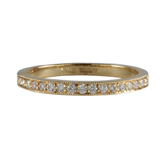 18ct Yellow Gold Pave Milgrain Diamond Half Eternity Ring 1.8mm wide 0.17tcw