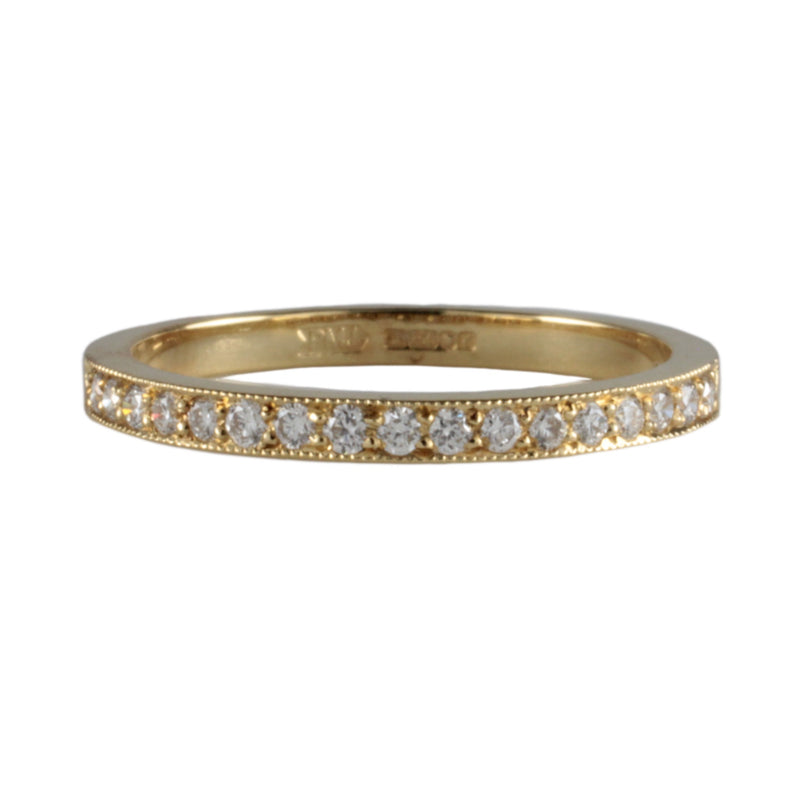 18ct Yellow Gold Pave Milgrain Diamond Half Eternity Ring 1.8mm wide 0.17tcw